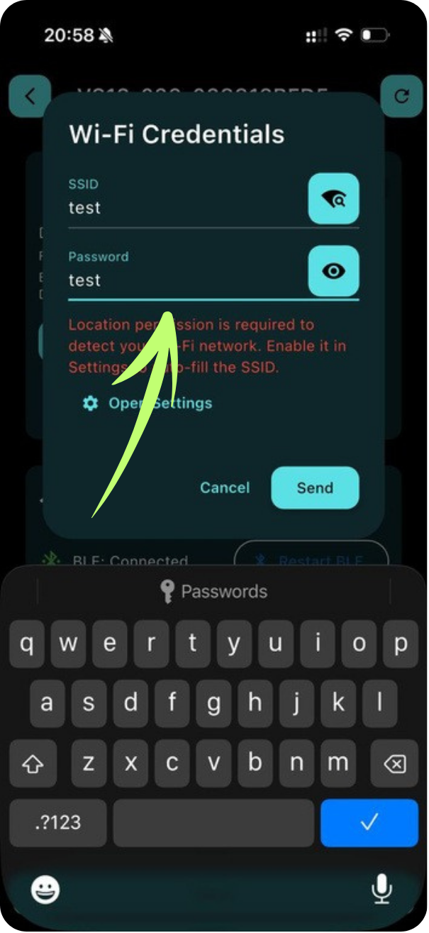 Enter Wi-Fi credentials