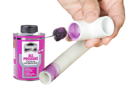 PVC glue applied to pipe joint