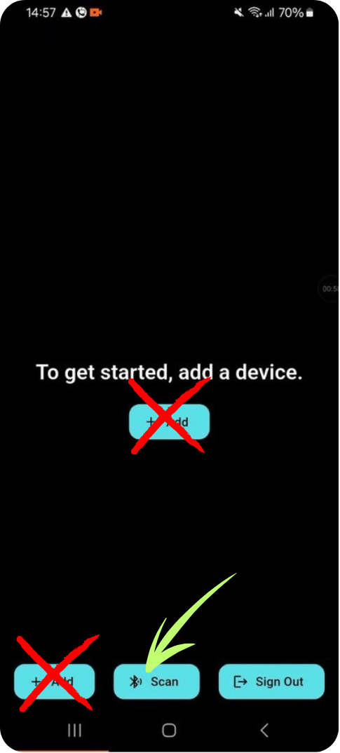 Empty home screen — tap Scan, not Add